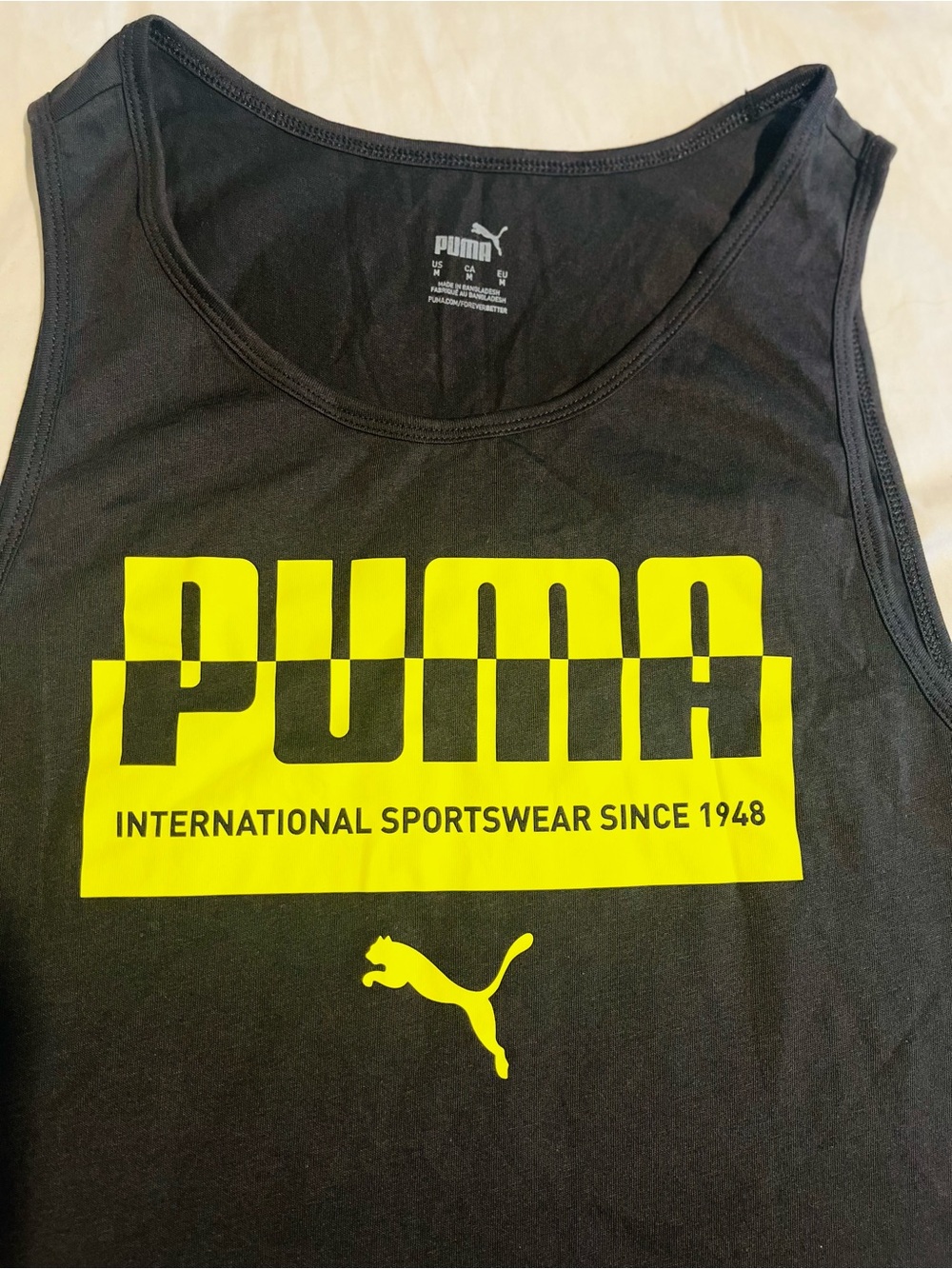 Puma Black Tank Top with Neon Yellow Logo